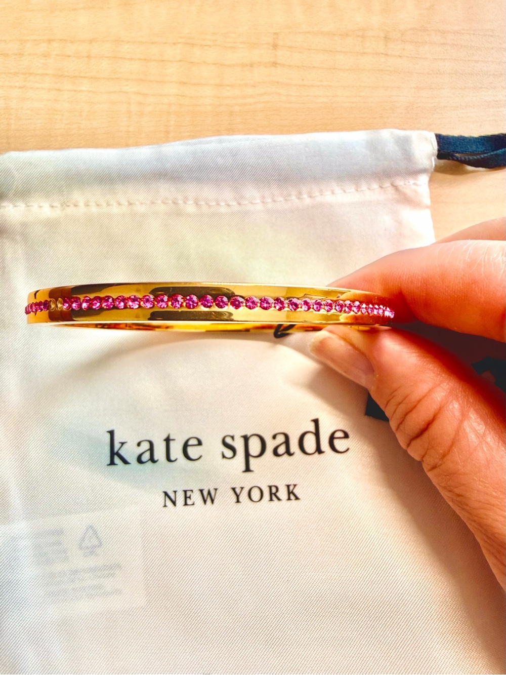 Kate Spade ♠️ Gold Bangle Bracelet with Pink Crystal Accents